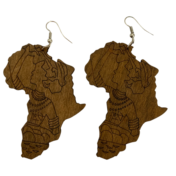 AE 14.1 Large Wooden Africa Map Earrings