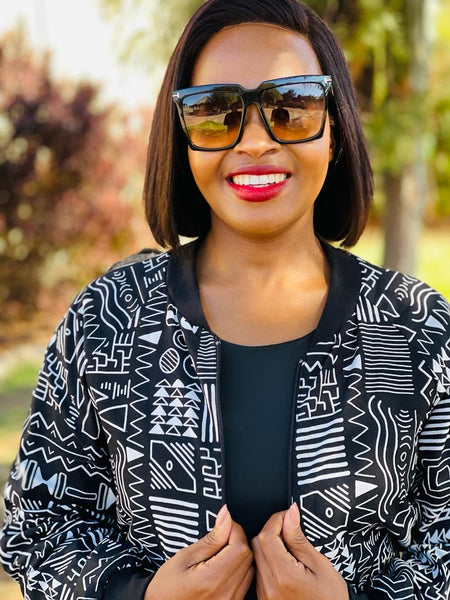 J3.1 Bomber Jacket - Black & White African Print