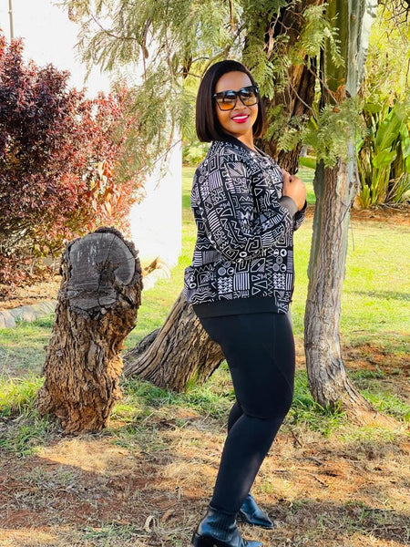 J3.1 Bomber Jacket - Black & White African Print