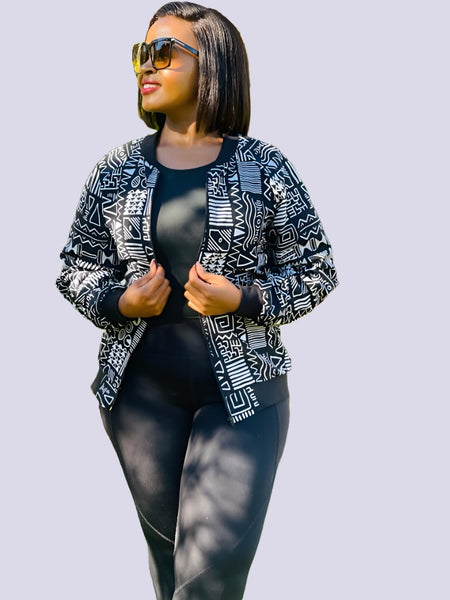 J3.1 Bomber Jacket - Black & White African Print