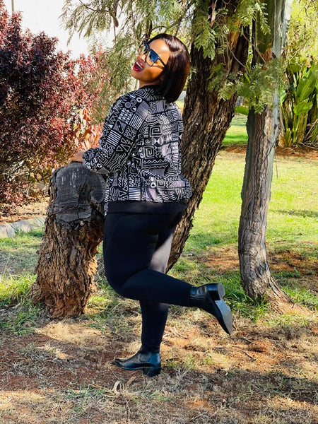 J3.1 Bomber Jacket - Black & White African Print