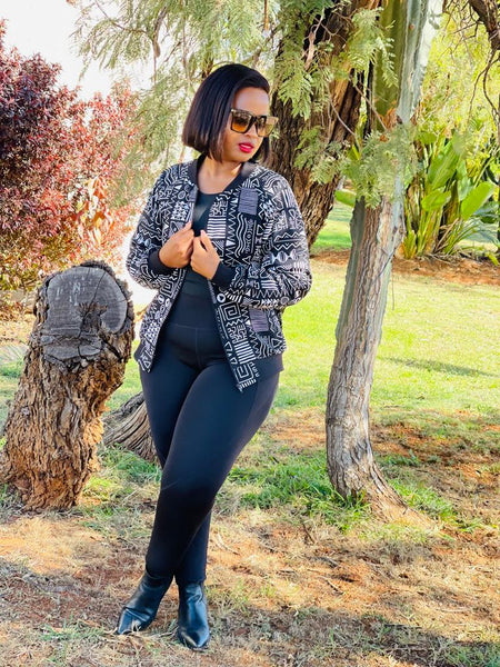 J3.1 Bomber Jacket - Black & White African Print