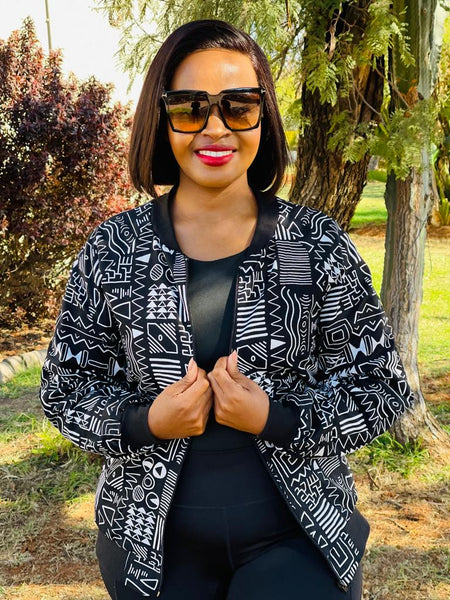 J3.1 Bomber Jacket - Black & White African Print