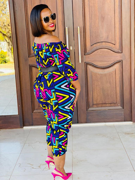JS1.3 Elastic neck Jump Suit - African print multicolored