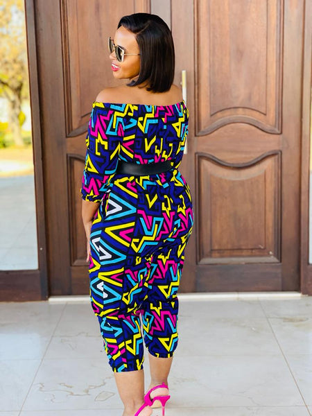 JS1.3 Elastic neck Jump Suit - African print multicolored