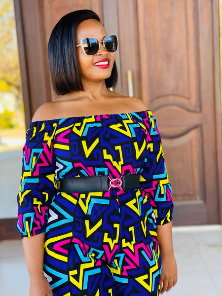 JS1.3 Elastic neck Jump Suit - African print multicolored