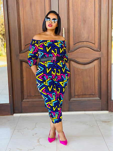 JS1.3 Elastic neck Jump Suit - African print multicolored