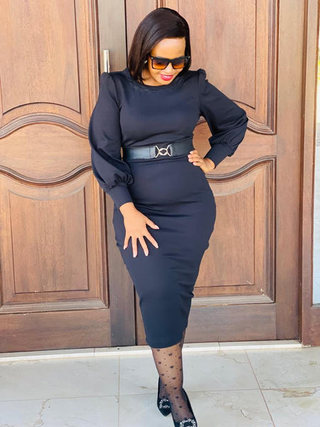 D14.1 Bodycon dress with lace - Black