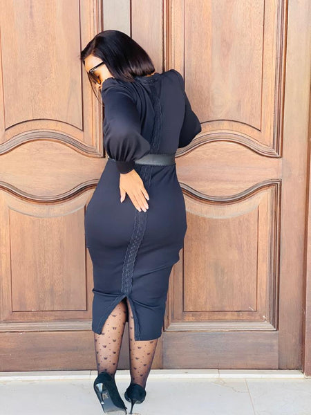 D14.1 Bodycon dress with lace - Black