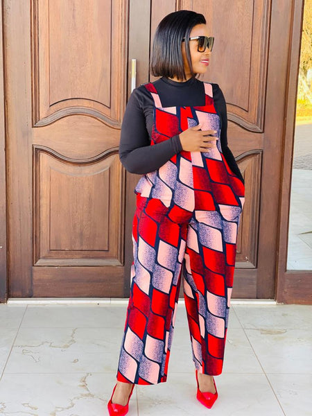 JS2.1 Dungaree Jumpsuit - African print red
