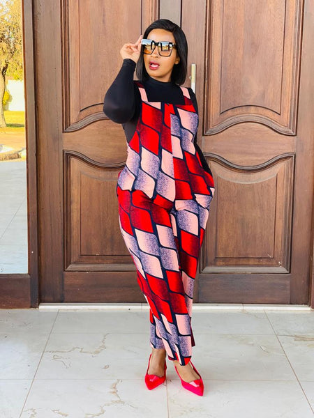 JS2.1 Dungaree Jumpsuit - African print red