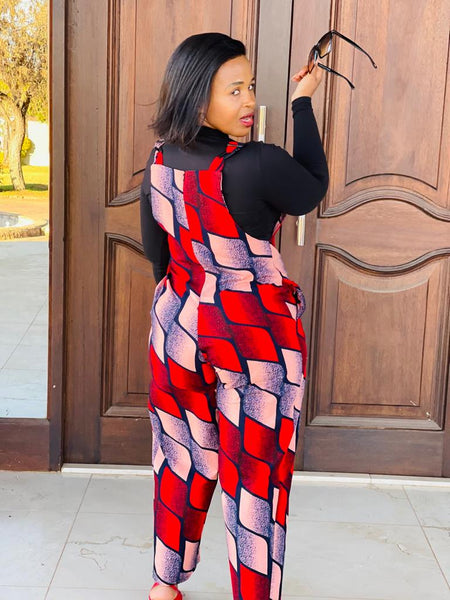 JS2.1 Dungaree Jumpsuit - African print red
