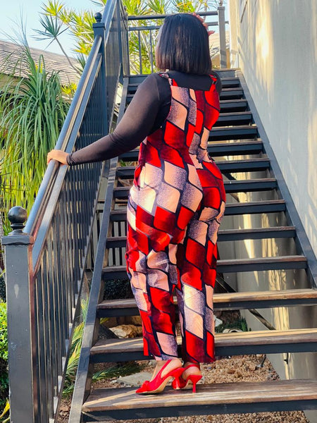 JS2.1 Dungaree Jumpsuit - African print red