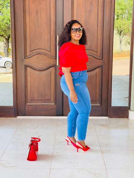 T7.1 Open Back Crop Blouse - Red