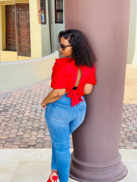 T7.1 Open Back Crop Blouse - Red