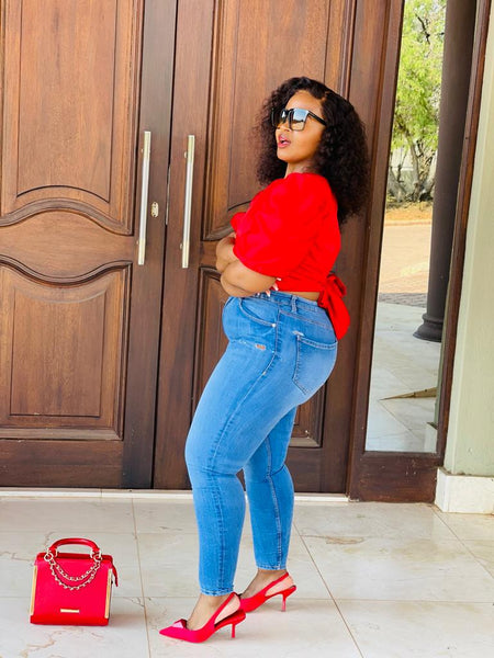 T7.1 Open Back Crop Blouse - Red