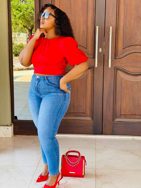 T7.1 Open Back Crop Blouse - Red