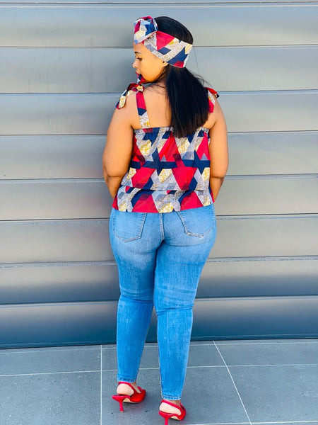 T8.1 Double Layer Top - African print with red & navy