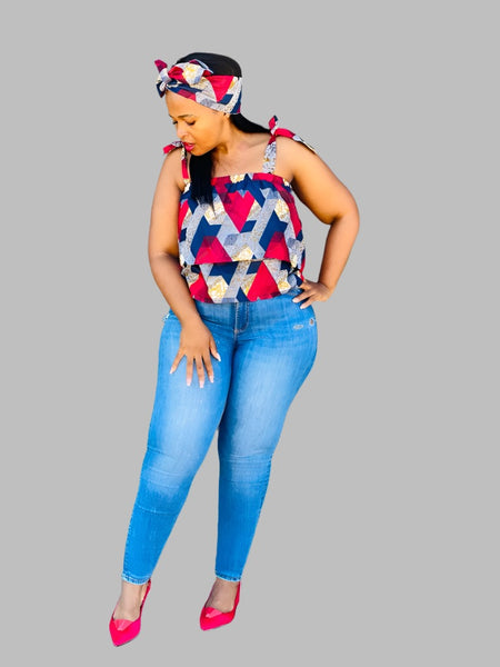 T8.1 Double Layer Top - African print with red & navy