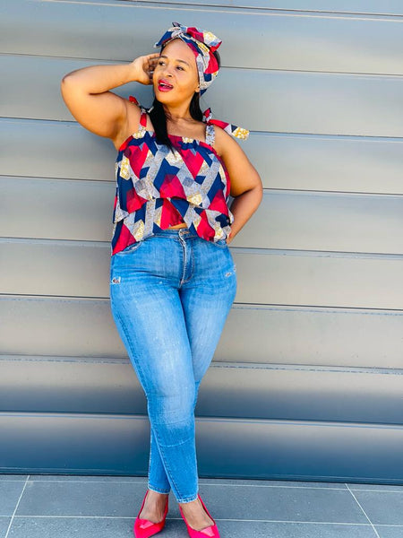 T8.1 Double Layer Top - African print with red & navy