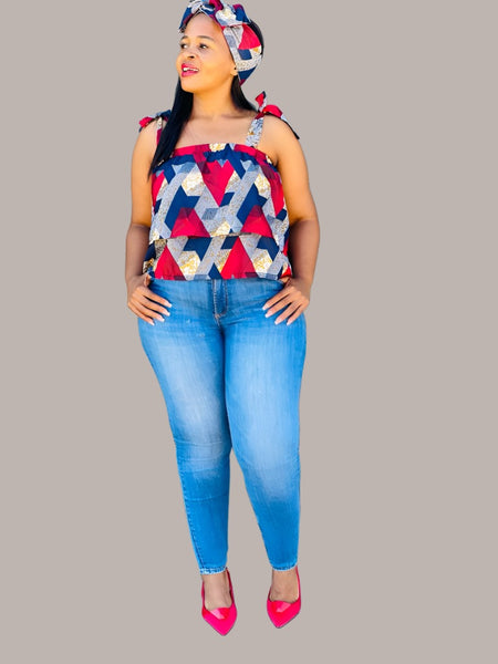 T8.1 Double Layer Top - African print with red & navy