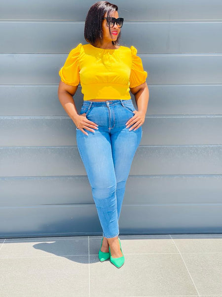 T7.2 Open Back Crop Blouse - Yellow