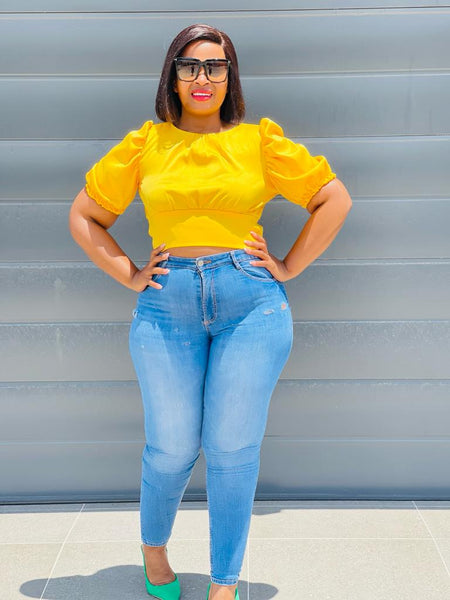 T7.2 Open Back Crop Blouse - Yellow