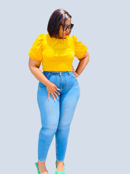 T7.2 Open Back Crop Blouse - Yellow