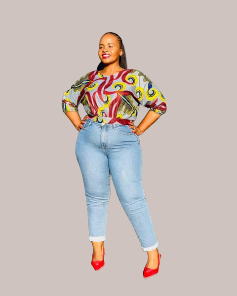 T9.1 Waist Gathered Crop Top - Multicolored African print