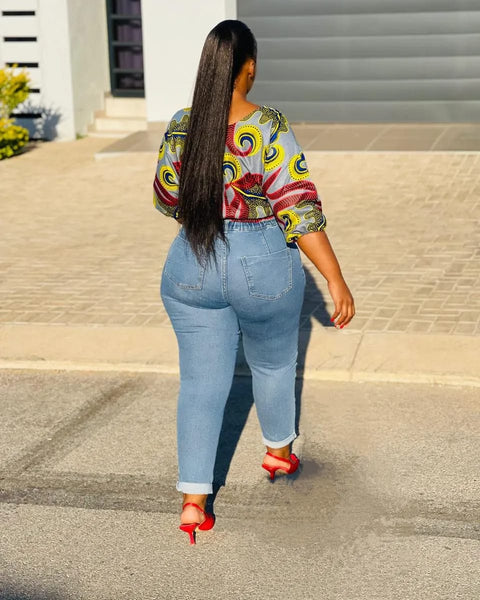 T9.1 Waist Gathered Crop Top - Multicolored African print