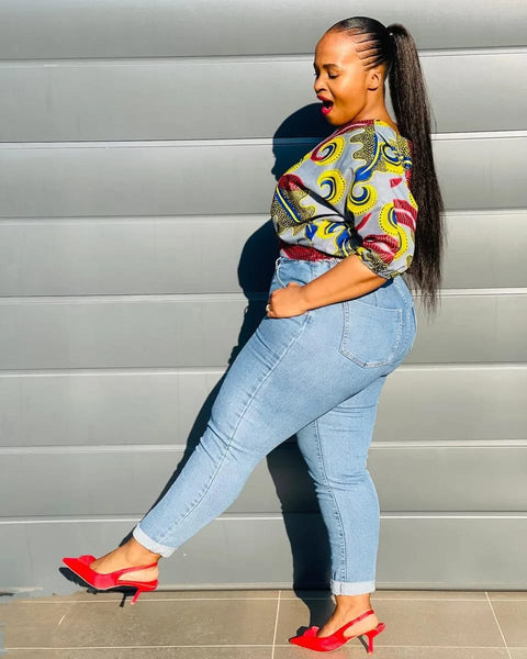 T9.1 Waist Gathered Crop Top - Multicolored African print