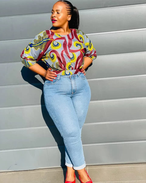 T9.1 Waist Gathered Crop Top - Multicolored African print