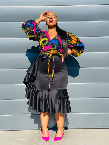 S5.1 Bodycon Ruffle Skirt - Black Scuba