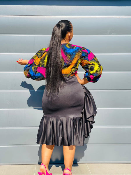 S5.1 Bodycon Ruffle Skirt - Black Scuba