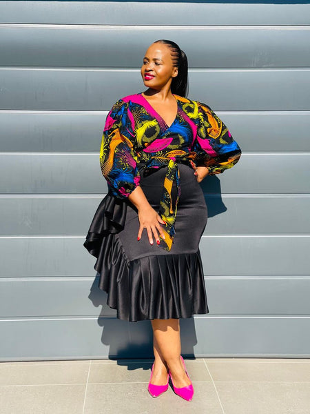 T11.1 Wrap Around Cropped Top- Multicolored African print