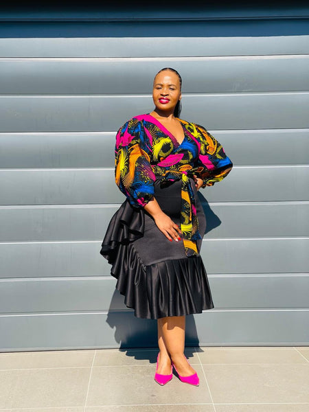 S5.1 Bodycon Ruffle Skirt - Black Scuba