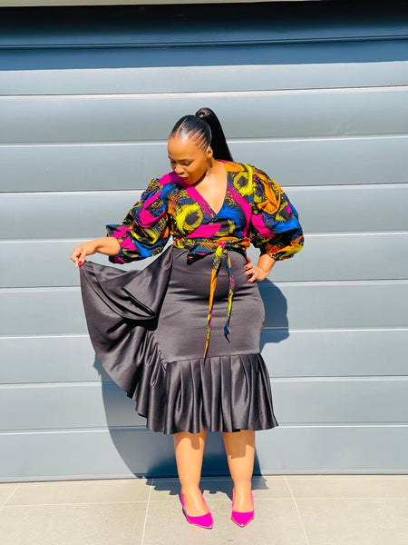 S5.1 Bodycon Ruffle Skirt - Black Scuba