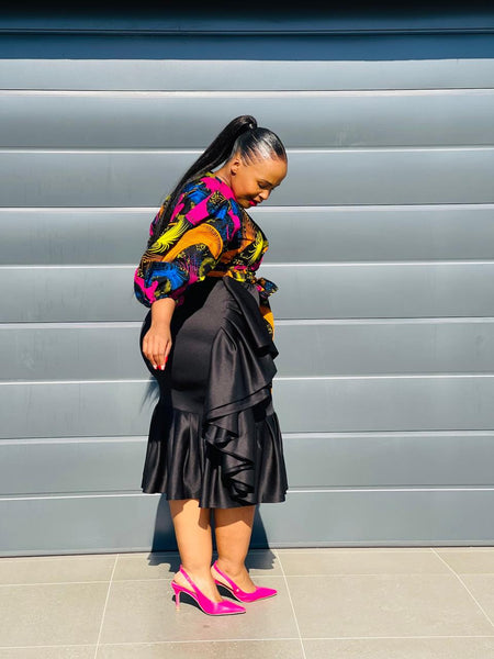 S5.1 Bodycon Ruffle Skirt - Black Scuba