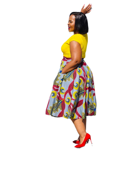 S4.3 Full Circle A-line Midi Skirt Swing - Multicolored African print