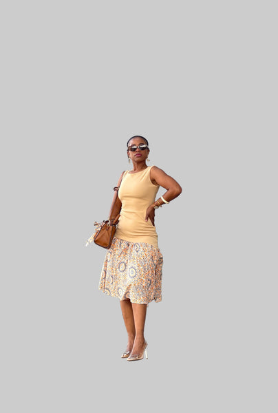 D17.1 - Fit & Flare with Asymmetric skirt (Mustard-marigold Bodice & Shweshwe print skirt)