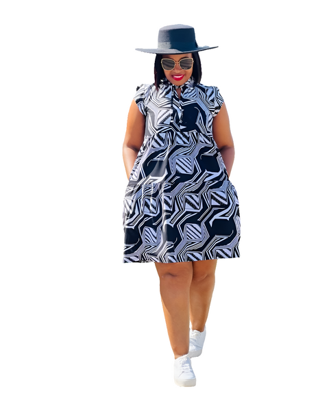 D15.1 - Ruffled Shift Dress with Mandarin Collar