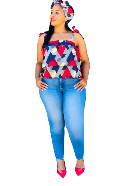 T8.1 Double Layer Top - African print with red & navy