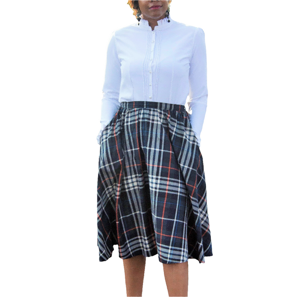 S2.2 A-line Flair Skirt - Green Yarn Dyed Checks
