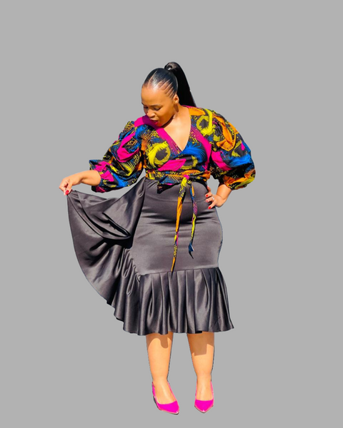 S5.1 Bodycon Ruffle Skirt - Black Scuba