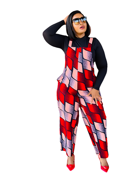 JS2.1 Dungaree Jumpsuit - African print red