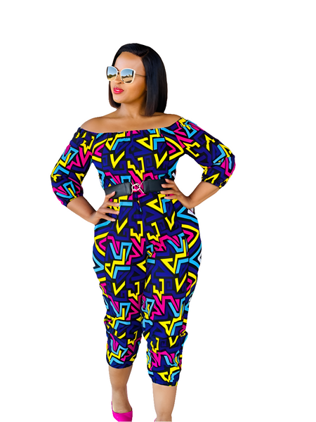 JS1.3 Elastic neck Jump Suit - African print multicolored