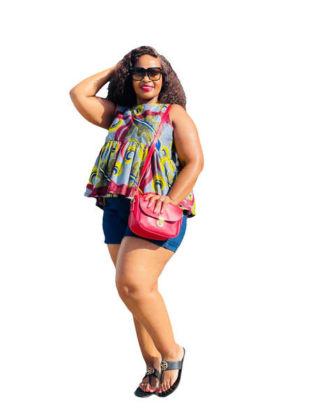 T13.1 Empire Waist Peplum Top - Multicolored African Print