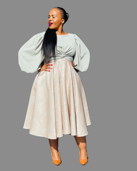 S6.1 Full Circle A-line Midi Skirt Swing - Beige