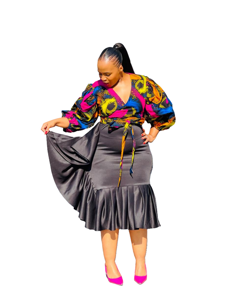 S5.1 Bodycon Ruffle Skirt - Black Scuba