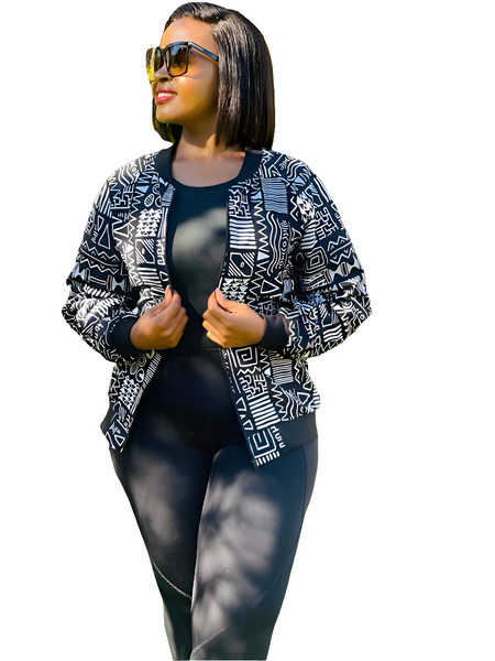 J3.1 Bomber Jacket - Black & White African Print